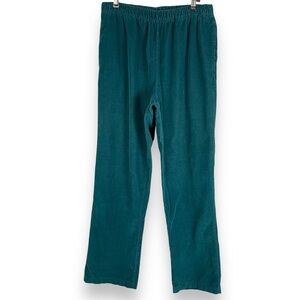 Serengeti Corduroy Pants Teal Green Women Size Medium Straight Leg Elastic Waist